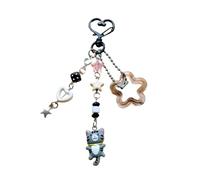 HIOPOIUYT Adorable Cat Keychain Charm Colorful Bead Keyring Glass Ornament for Handbag Bag Decorative Phone Lanyard Accessories
