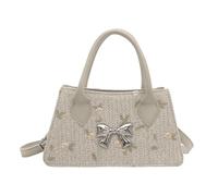 HIOPOIUYT All-matching Shoulder Bag For Women Floral Beach Bag Top Handle Fashion Crossbody Square Bowknot Handbag Women Bowknot Shoulder Straw Beach Floral Crossbody For Travel