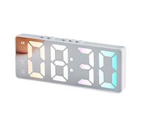 HIOPOIUYT Digital Mirrored Clock With Voice Activation Temperature Calendar LED Display 2 Alarms For Student Bedroom Office Decors USB/Battery Powered Clock