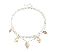 HIOPOIUYT Elegant Seaside Themed Shell Pearls Pendant Chain Jewelry Alloy Dainty Necklace For Women Lightweight Collarbone Chain