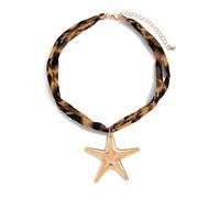 HIOPOIUYT Fashionable Oceanics Theme Cotton Fabric Pendant Necklace Adjustable Length For Women Beachwear And Daily Styling Leopard Seashells Necklace