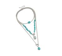 HIOPOIUYT Geometric Turquoise And Beads Necklace Adjustable Length Clavicle Chain Handmade Neck Jewelry For Everyday Wear Trendy Layered Necklaces