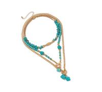 HIOPOIUYT Geometric Turquoise And Beads Necklace Adjustable Length Clavicle Chain Handmade Neck Jewelry For Everyday Wear Trendy Layered Necklaces