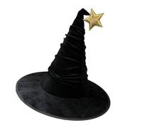 HIOPOIUYT Halloween Witch Hats Star Pleated Wizard Caps Large Black Witches Witch Hat For Halloween Party Decor Cosplay Costume