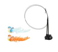 HIOPOIUYT Interactive Elastic Cats Teaser Toy With Double Rod Suction Cup And Realistic Colorful Feathered Birds Accessories Set Intelligent Suction Cup Cats Stick