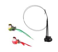 HIOPOIUYT Interactive Elastic Cats Teaser Toy With Double Rod Suction Cup And Realistic Colorful Feathered Birds Accessories Set Intelligent Suction Cup Cats Stick