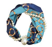 HIOPOIUYT Multipurpose Satins Floral Scarf with Magnetic Clasp and Pearls Chain Necklace Soft Silk Neckerchief for Stylish Outfits