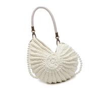 HIOPOIUYT Women Conch Handbag Handwoven Shoulder Bag With Pearls Strap Top Handle Bag Stylish Crossbody Bag Seashells Bag Women Bag Handwoven Crossbody Bag Stylish Handbag Female Fashion Shoulder Bag