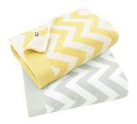 HIORIE Imabari Towel, 2 Piece Bath Towel Set, Japanese Towels, 100% Cotton, Absorbent, Scandinavian Wave Pattern - Slow, Size: 23.6 x 47.2 in, Stone Gray + Citrus, Made in Japan
