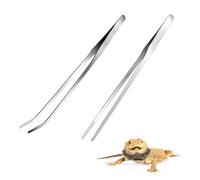 hioseyre 2 Pcs 10.6inch Feeding Tongs, Extra Long Stainless Steel Aquarium Tweezers with Rubber Tip, Straight and Curved Long Tweezer, Terrarium Tool Feeder Tool for Tank Silver