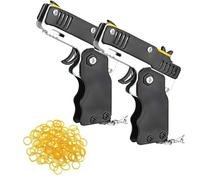 Hioseyre 2pcs Rubber Band Gun With 120 Pcs Soft Elastic Bands - Metal Folding Launcher Keychain for Teens Adults Shooting Outdoor Indoor Activities (Black)