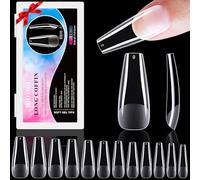 HIOTIOL Long Coffin Nail Tips, 552 Pieces, Soft Gel Tips for Soak Off Nail Extensions, Semi Matte Transparent False Tips for Nail Salons and DIY Nail Art, 12 Sizes