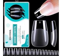 HIOTIOL Short Coffin Nail Tips, 360 Pieces Soft Gel Nails for Soak Off Nail Extensions Semi Matte Transparent False Gel Nail Tips for Nail Salons and DIY Nail Art, 15 Sizes