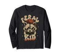 Hip Feral Kid Cool Raccoon Retro Vibe for Son, Nephews Long Sleeve T-Shirt