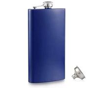 Hip Flask 12oz Matt Blue - Stainless Steel Liquor Flask with Funnel | Leakproof, Pocket-Friendly Design for Travel, Camping, Gifting - Rust-Resistant & Easy to Clean