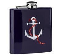 Hip Flask 6oz - Stainless Steel Designer Flask with Skull & Anchor Engraving - Leakproof, Pocket-Friendly Liquor Flask for Whiskey, Rum, Gin (Anchor Design Blue Finish)