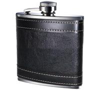 Hip Flask 6oz - Stainless Steel Designer Flask with Skull & Anchor Engraving - Leakproof, Pocket-Friendly Liquor Flask for Whiskey, Rum, Gin (6oz Black Leather Effect)