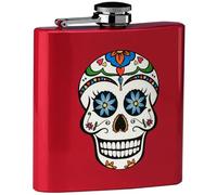 Hip Flask 6oz - Stainless Steel Designer Flask with Skull & Anchor Engraving - Leakproof, Pocket-Friendly Liquor Flask for Whiskey, Rum, Gin (Skull Design Red Finish)