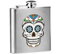 Hip Flask 6oz - Stainless Steel Designer Flask with Skull & Anchor Engraving - Leakproof, Pocket-Friendly Liquor Flask for Whiskey, Rum, Gin (Skull Design)