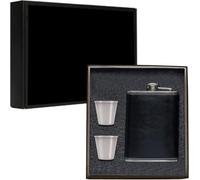 Hip Flask for Liquor, 12 oz Hip Flask Set Stainless Steel Leather Hip Flask with Shots, Leak Proof Pocket Hip Flask for Men (Black, 18 oz)