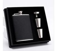 Hip Flask for Liquor Black Leather Flask 8 Oz 18/8 Stainless Steel Soft Touch Leather Wrap Flask Gift Set with 2 Cups & Funnel 100% Leak Proof Whiskey & Rum & Vodka Flasks for Men Women