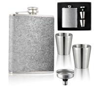 Hip Flask for Liquor, Hip Flask 8Oz with 2 Small Cup and 1 Funnel, 304 Stainless Steel Portable Whiskey Flasks for Whiskey Alcoholic Beverages (Silver)