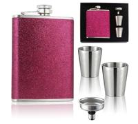 Hip Flask for Liquor, Hip Flask 8Oz with 2 Small Cup and 1 Funnel, 304 Stainless Steel Portable Whiskey Flasks for Whiskey Or Other Alcoholic Beverages (Pink)