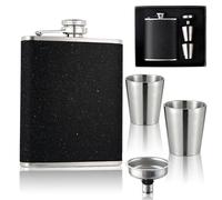 Hip Flask for Liquor, Hip Flask 8Oz with 2 Small Cup and 1 Funnel, 304 Stainless Steel Portable Whiskey Flasks for Whiskey Or Other Alcoholic Beverages (Black)