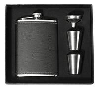 Hip Flask Gift Set for Men, 8oz Leak-proof Flask with 2 Cups and Funnel, Food-grade Stainless Steel Black Leather Pocket Flask, Gift Box Suitable for Whiskey, Wedding Party Groomsman Gift