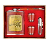 Hip Flask Gift Set for Men, Stainless Steel Leak-proof Engraved Hidden Flask, Leather Wrapped Cover Flask with Multifunctional Keychain and Funnel, for Wedding Groomsman Climbing Hiking Picnic