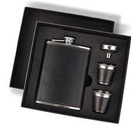 Hip Flask Gift Set, Hip Flasks for Liquor for Men with Black Leather Cover, 8 Oz Hip Flask Set, 18/8 Stainless Steel Hip Flasks for Liquor with 2 Cups & Funnel, Flasks for Liquor for Men Gift Box
