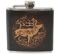 Hip Flask Leather Deer Wild Hunting Hip Flask Stainless Steel with Brown Leather Coating Embossed Handmade Pocket Flask Bottle