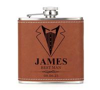 Hip Flask Personalised Hip Flask for Men Custom Engraved PU Leather Hip Flasks Whisky Flask Wedding Best Man Gifts for Usher Groomsmen Groom Father of The Bride (Brown, Design 2)