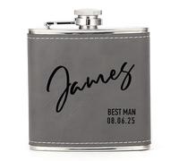 Hip Flask Personalised Hip Flask for Men Custom Engraved PU Leather Hip Flasks Whisky Flask Wedding Best Man Gifts for Usher Groomsmen Groom Father of The Bride (Grey, Design 3)