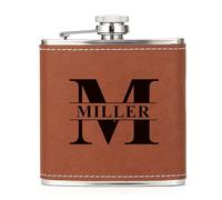 Hip Flask Personalised Hip Flask for Men Custom Engraved PU Leather Hip Flasks Whisky Flask Wedding Best Man Gifts for Usher Groomsmen Groom Father of The Bride (Brown, Design 4)