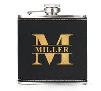 Hip Flask Personalised Hip Flask for Men Custom Engraved PU Leather Hip Flasks Whisky Flask Wedding Best Man Gifts for Usher Groomsmen Groom Father of The Bride (Black, Design 4)