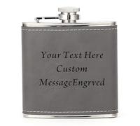 Hip Flask Personalised Hip Flask for Men Custom Engraved PU Leather Hip Flasks Whisky Flask Wedding Best Man Gifts for Usher Groomsmen Groom Father of The Bride (Grey, Design 1)