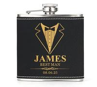 Hip Flask Personalised Hip Flask for Men Custom Engraved PU Leather Hip Flasks Whisky Flask Wedding Best Man Gifts for Usher Groomsmen Groom Father of The Bride (Black, Design 2)