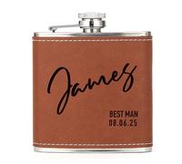 Hip Flask Personalised Hip Flask for Men Custom Engraved PU Leather Hip Flasks Whisky Flask Wedding Best Man Gifts for Usher Groomsmen Groom Father of The Bride (Brown, Design 3)