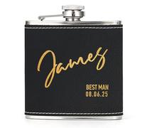 Hip Flask Personalised Hip Flask for Men Custom Engraved PU Leather Hip Flasks Whisky Flask Wedding Best Man Gifts for Usher Groomsmen Groom Father of The Bride (Black, Design 3)