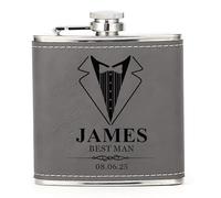 Hip Flask Personalised Hip Flask for Men Custom Engraved PU Leather Hip Flasks Whisky Flask Wedding Best Man Gifts for Usher Groomsmen Groom Father of The Bride (Grey, Design 2)
