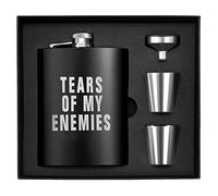 Hip Flask Set for Men, Wieat 8oz Engraved Tears of My Enemies Stainless Steel Whiskey Flask with Funnel &2xCups, Black Gift Box Hip Flasks for Best Man Groomsmen/Usher Father Wedding Birthday
