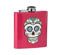 Hip Flask Skull Design/Stainless Steel/Pink Finish 6oz