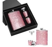 Hip Flask Stainless Steel Set, Pink Portable Pocket Hip Flask with 2 Pieces Shot Glass, Stainless Steel Shot, Hip Flask Leather 8 oz/240 ml Hip Flask for Travel, JGA Party, Gift