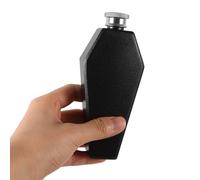 Hip Flask with Funnel Coffin Shaped Stainless Steel 3.5oz Halloween Season | Leakproof Portable Design for Liquor or Wine, Black Gothic Style, Backpack Carry, Wedding Use, Halloween Decor Fans