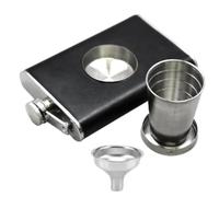 Hip Flasks for Liquor, 8 oz Stainless Steel Flask for Men with Built in Foldable Shot Glasses and Funnel Black Flask for Outdoor Camping