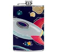 Hip Flasks for Liquor for Men,Cartoon Airplane Rocket,Stainless Steel Leakproof Flask with Funnel Flask