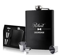 Hip Flasks for Men Personalised Hip Flask Usher Flask Groomsmen Gifts Best Man Gift for Wedding Christmas Custom Engraved 6oz Stainless Steel Flasks for Groom Father of The Bride(Design 2)