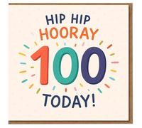 Hip Hip Hooray 100 Today Birthday Card - Colourful Confetti Burst Design, Bold Multicoloured 100 - Milestone 100th Birthday for Him or Her