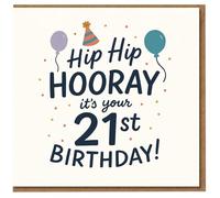 Hip Hip Hooray 21st Birthday Card - Balloons, Party Hat & Confetti - Milestone Twenty-One Card for Him or Her